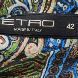Pre Owned Etro Blue/Multicolor Printed Silk Maxi Skirt M
