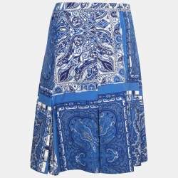 Etro Blue Paisley Printed Cotton Knee Length Skirt M