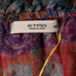 Pre Owned Etro Multicolor Floral Printed Mesh Ruffled String Detail Top L