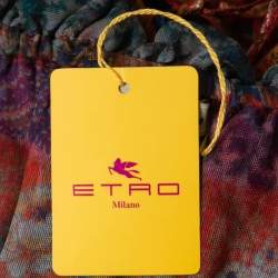 Pre Owned Etro Multicolor Floral Printed Mesh Ruffled String Detail Top L