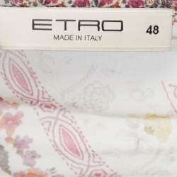 Etro cream Floral Printed Silk Patchwork Detail Plunge Neck Gown L