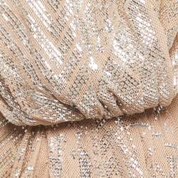 Pre Owned Etro Beige Metallic Silk Knit Backless Draped Midi Dress L