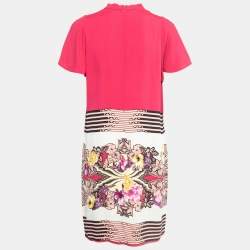 Pre Owned Etro Pink Printed Crepe High Neck A-Line Short Dress M