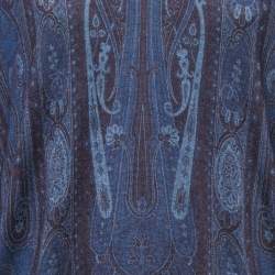 Pre Owned Etro Dark Blue Paisley Wool & Silk Knit V-Neck Sweater 3XL