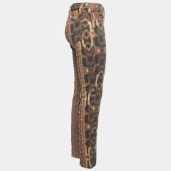 Pre Owned Etro Brown Tribal Printed Denim Skinny Jeans M Waist 28"