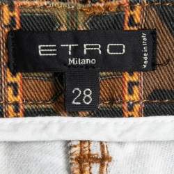 Pre Owned Etro Brown Tribal Printed Denim Skinny Jeans M Waist 28"