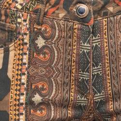 Pre Owned Etro Brown Tribal Printed Denim Skinny Jeans M Waist 28"