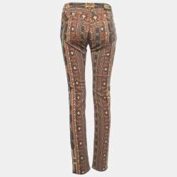 Pre Owned Etro Brown Tribal Printed Denim Skinny Jeans M Waist 28"