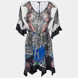 Etro Multicolor Printed Silk & Satin Trim Belted Tunic S