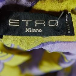 Pre Owned Etro Green & Purple Chiffon Plisse Kaftan Top (One Size)