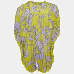Pre Owned Etro Green & Purple Chiffon Plisse Kaftan Top (One Size)