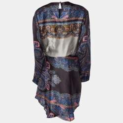 Pre Owned Etro Multicolor Printed Silk Draped Asymmetric Hem Dress L 