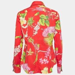 Pre Owned Etro Red Tropical Print Cotton Shirt L