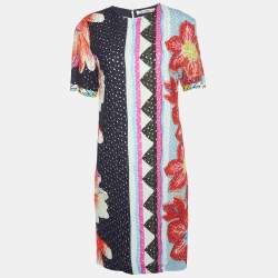 Etro Multicolor Floral Print Embroidered Crepe Shift Dress S
