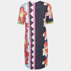 Etro Multicolor Floral Print Embroidered Crepe Shift Dress S