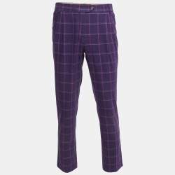 Etro Purple Checked Wool Trousers L