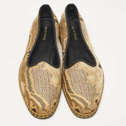 Etro Gold/Beige Brocade Fabric Smoking Slippers Size 36.5