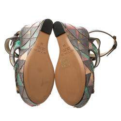Etro Multicolor Embossed Python Leather Ankle Strap Wedge Sandals Size 36