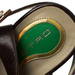 Etro Multicolor Embossed Python Leather Ankle Strap Wedge Sandals Size 36