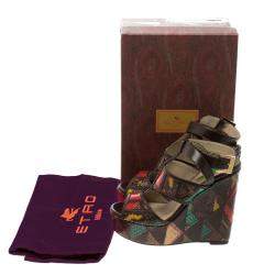 Etro Multicolor Embossed Python Leather Ankle Strap Wedge Sandals Size 36