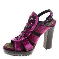 Etro Purple Velvet Embellished Platform Sandals Size 40