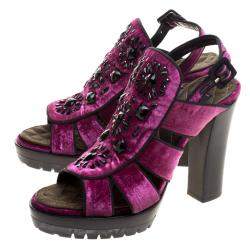 Etro Purple Velvet Embellished Platform Sandals Size 40