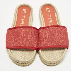 Pre Owned Etro Paisley Size 36 Red Canvas Espadrille Flats Slide