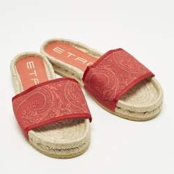 Pre Owned Etro Paisley Size 36 Red Canvas Espadrille Flats Slide