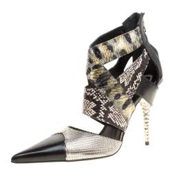 Etro Multicolor Snakeskin/Lizard and Leather Pointed Toe Strappy Sandals Size 40