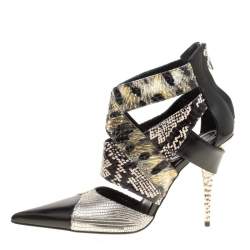 Etro Multicolor Snakeskin/Lizard and Leather Pointed Toe Strappy Sandals Size 40