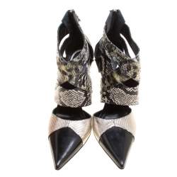 Etro Multicolor Snakeskin/Lizard and Leather Pointed Toe Strappy Sandals Size 40