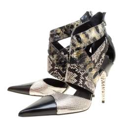 Etro Multicolor Snakeskin/Lizard and Leather Pointed Toe Strappy Sandals Size 40