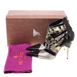 Etro Multicolor Snakeskin/Lizard and Leather Pointed Toe Strappy Sandals Size 40