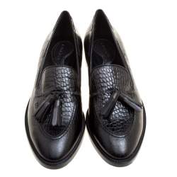 Pre Owned Etro Black Embossed Leather Tassel Loafers Size 39