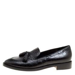Pre Owned Etro Black Embossed Leather Tassel Loafers Size 39