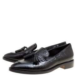 Pre Owned Etro Black Embossed Leather Tassel Loafers Size 39