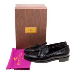 Pre Owned Etro Black Embossed Leather Tassel Loafers Size 39