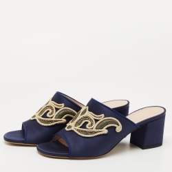 Etro Navy Blue Satin Slide Sandals Size 40