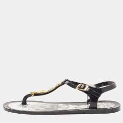 Etro Black Jelly Metal Logo Embellished Thong Flats Size 40