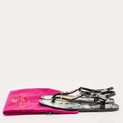 Etro Black Jelly Metal Logo Embellished Thong Flats Size 40