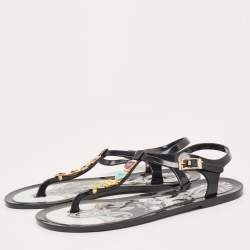 Etro Black Jelly Metal Logo Embellished Thong Flats Size 40