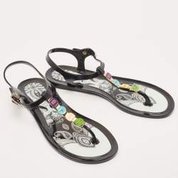 Etro Black Jelly Metal Logo Embellished Thong Flats Size 40