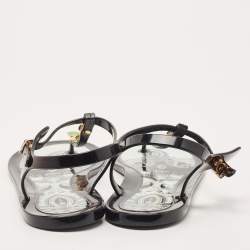 Etro Black Jelly Metal Logo Embellished Thong Flats Size 40