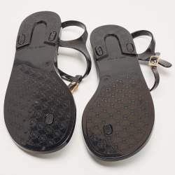 Etro Black Jelly Metal Logo Embellished Thong Flats Size 40