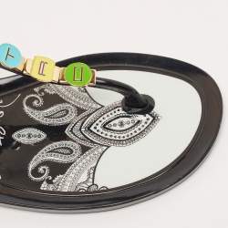 Etro Black Jelly Metal Logo Embellished Thong Flats Size 40
