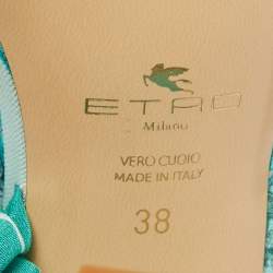 Etro Blue Ornamental Scarf Printed Fabric Block Heel Ankle Wrap Sandals Size 38