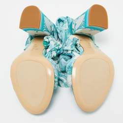 Etro Blue Ornamental Scarf Printed Fabric Block Heel Ankle Wrap Sandals Size 38