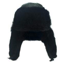 Pre Owned Etro Dark Green Leather and Rabbit Fur Aviator Hat M