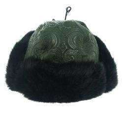 Pre Owned Etro Dark Green Leather and Rabbit Fur Aviator Hat M