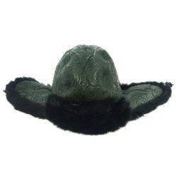 Pre Owned Etro Dark Green Leather and Rabbit Fur Aviator Hat M